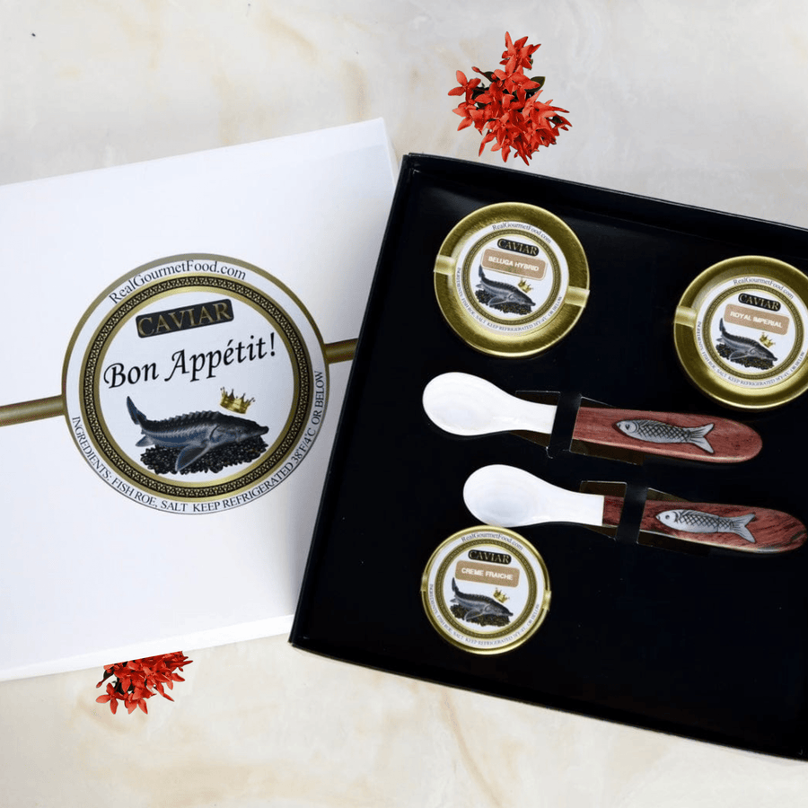 Real Gourmet Food Caviar Gift Bundle Royal Bliss - Beluga and Royal Imperial Kaluga