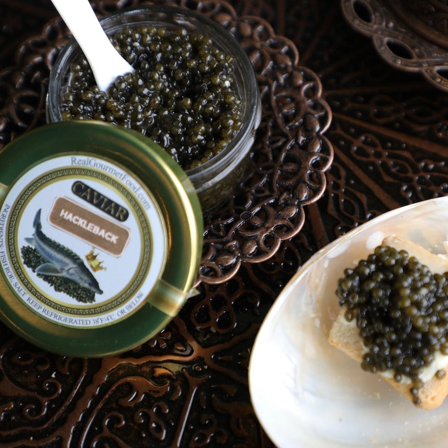 Real Gourmet Food Caviar Gift Bundle Crowned Troika: Royal Imperial Kaluga, Hackelback, and Keta