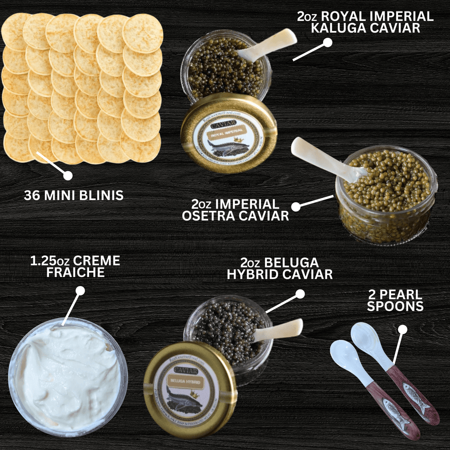 Real Gourmet Food Caviar Gift Bundle Silk & Sable Odyssey Duo- Beluga and Royal Siberian Osetra