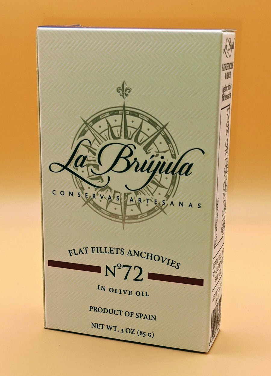 LaBrujula Anchovies in Olive Oil N 72 Flat Fillets Spain3oz