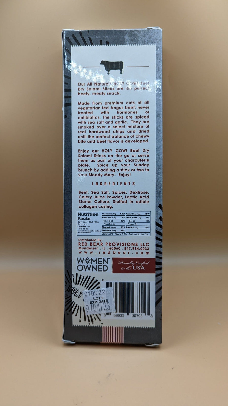 Red Bear Provisions Holy Cow! Beef Salami Dry Sticks - USA