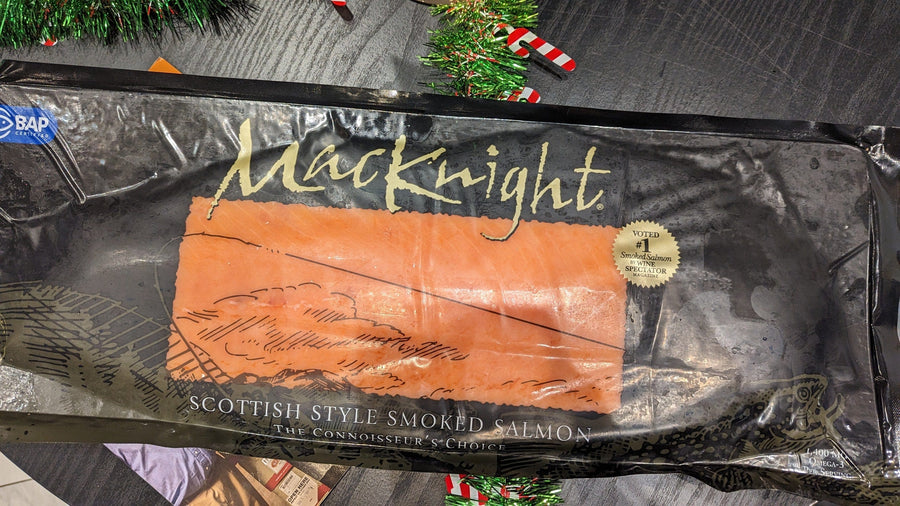 Macknight Smoked Salmon 3.6 - 3.9 lbs Smoked Salmon Sliced, Skin On - SCOTLAND